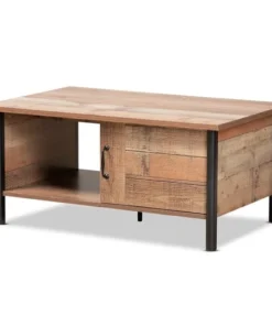 Baxton Studio Vaughan Modern and Contemporary Two-Tone Rustic Oak Brown and Black Finished Wood Coffee Table