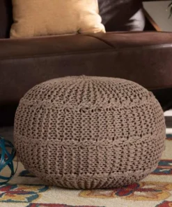 Baxton Studio Palmas ModernBohemian Taupe Handwoven Pet Yarn Pouf Ottoman