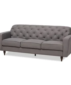 Baxton Studio Farley Modern and Contemporary Transitional Grey Fabric and Dark Brown Finished Wood Sofa