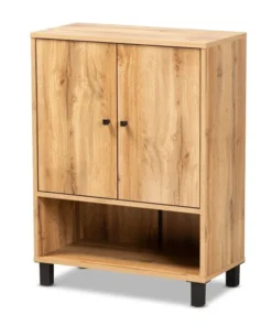 Baxton Studio Rossin Modern Oak Brown Finished Wood 2-Door Entryway Shoe Storage Cabinet with Bottom Shelf