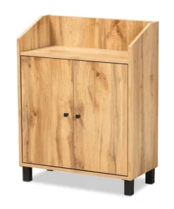 Baxton Studio Rossin Modern Oak Brown Finished Wood 2-Door Entryway Shoe Storage Cabinet with Top Shelf