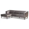 Baxton Studio Morton Mid-Century Grey Velvet and Dark Brown Finished Wood Sectional Sofa with Left Facing Chaise