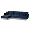 Baxton Studio Galena Contemporary Navy Blue Velvet and Black Metal Sectional Sofa with Left Facing Chaise