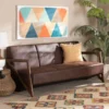 Baxton Studio Christa Mid-Century Fabric Upholstered Faux Leather and Wood Sofa-Dark Brown