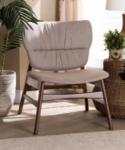 Baxton Studio Benito Transitional Beige Fabric Upholstered and Walnut Brown Finished Wood Accent Chair