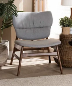 Baxton Studio Benito Mid-Century Transitional Grey Fabric Upholstered and Walnut Brown Finished Wood Accent Chair