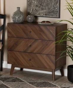 Baxton Studio Hartman Mid-Century Walnut Brown Finished Wood 3-Drawer Storage Chest