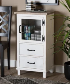 Baxton Studio Faron Traditional Farmhouse Two-Tone Distressed White Finished Wood 2-Drawer Storage Cabinet