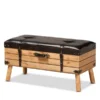 Baxton Studio Amena Rustic Transitional Dark Brown PU Leather and Oak Finished Wood Large Storage Ottoman