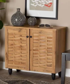 Baxton Studio Winda Modern and Contemporary Oak Brown Finished Wood 2-Door Shoe Cabinet