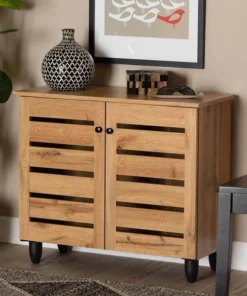 Baxton Studio Gisela Modern and Contemporary Oak Brown Finished Wood 2-Door Shoe Storage Cabinet