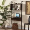 Baxton Studio Fariat Modern Industrial Walnut Brown Finished Wood and Black Metal Display Shelf with Desk