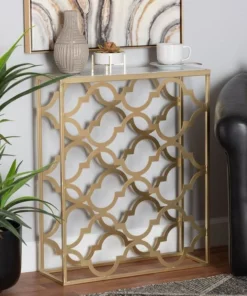 Baxton Studio Calanthe Modern & Contemporary Gold Finished Metal Console Table with Marble Tabletop