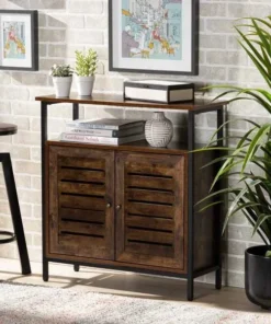 Baxton Studio Wayland ModernRustic Brown Finished Wood and Dark Grey Metal 2-Door Shoe Storage Cabinet