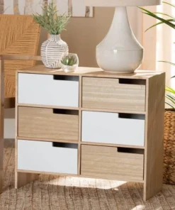 Baxton Studio Eben Modern and Contmeporary Two-Tone White and Oak Brown Finished Wood 6-Drawer Storage Cabinet