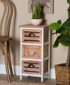 Baxton Studio Palta ModernTwo-Tone White and Oak Brown Finished Wood 3-Drawer Storage Unit