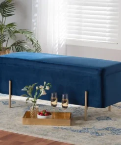 Baxton Studio Rockwell Glam and Luxe Navy Blue Velvet Upholstered and Gold Finished Metal Storage Bench