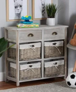 Baxton Studio Vella ModernGrey Finished Wood 2-Drawer Storage Unit With Baskets