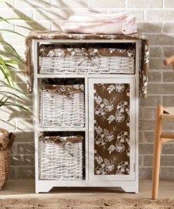 Baxton Studio Abril Modern Multi-Colored Fabric Upholstered & White Finished Wood Drop Leaf Ironing Board cabinet