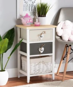 Baxton Studio Diella ModernMulti-Colored Wood 2-Drawer Storage Unit with Basket