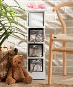 Baxton Studio Abriella Modern & Contemporary Grey Fabric & White Finished Wood 1-Drawer Storage Unit with Baskets