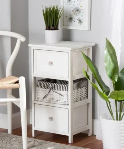 Baxton Studio Hayden ModernWhite Finished Wood 2-Drawer Storage Unit with Basket