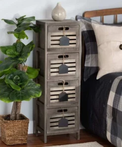 Baxton Studio Valko ModernGrey Finished Wood Storage Unit with Four Baskets