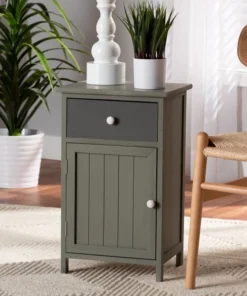 Baxton Studio Barend Mid-Century Two-Tone Grey and Charcoal Finished Wood 1-Drawer Storage Cabinet