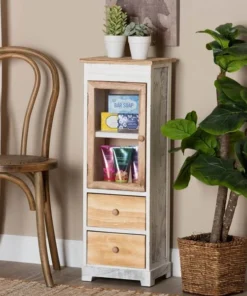 Baxton Studio Dannah Traditional Two-Tone Oak Brown and White Finished Wood 2-Drawer Storage Cabinet