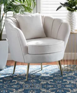 Baxton Studio Garson Glam and Luxe Beige Velvet Upholstered and Gold Metal Finished Accent Chair