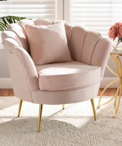 Baxton Studio Garson Glam and Luxe Blush Pink Velvet Upholstered and Gold Metal Finished Accent Chair