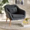 Baxton Studio Valentina Mid-Century Transitional Grey Velvet Upholstered and Natural Wood Finished Armchair