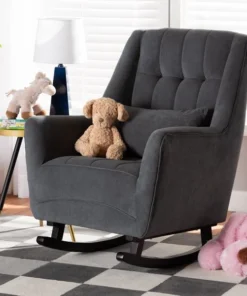 Baxton Studio Elisa ModernGrey Fabric Upholstered and Dark Brown Finished Wood Rocking Chair