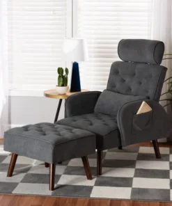 Baxton Studio Haldis Modern Grey Velvet Upholstered and Walnut Brown Finished Wood 2-Piece Lounge Set