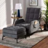 Baxton Studio Belden ModernGrey Velvet Upholstered and Black Metal 2-Piece Lounge Chair and Ottoman Set