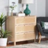 Baxton Studio Sebille Mid-Century Modern Light Brown Finished Wood 3-Drawer Storage Chest with Natural Rattan