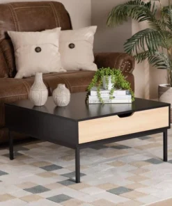 Baxton Studio Haben Modern & Contemporary Two-Tone Oak Brown and Black Finished Wood Coffee Table