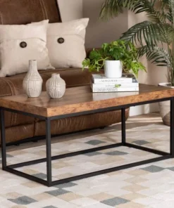 Baxton Studio Bardot Modern Industrial Walnut Brown Finished Wood and Black Metal Coffee Table