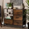 Baxton Studio Hakan Modern Industrial Walnut Brown Finished Wood and Black Metal 4-Drawer Storage Cabinet