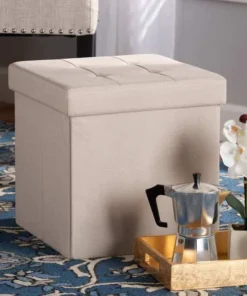 Baxton Studio Palmer ModernBeige Fabric Upholstered Wood Storage Ottoman