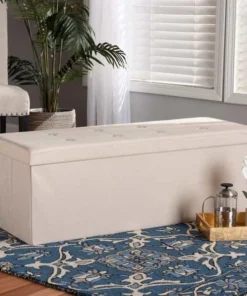 Baxton Studio Haide ModernBeige Fabric Upholstered Storage Ottoman