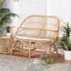 Baxton Studio Jayden Modern Bohemian White Fabric Upholstered and Natural Brown Finished Rattan Loveseat