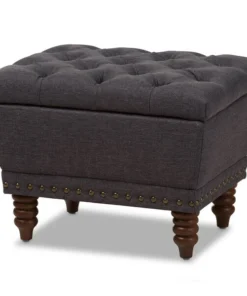 Baxton Studio Annabelle Dark Grey Walnut Finished Tufted Storage Ottoman