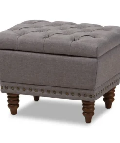 Baxton Studio Annabelle Light Grey Walnut Finished Tufted Storage Ottoman