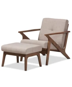 Baxton Studio Bianca Walnut Wood Grey Tufted Lounge Chair And Ottoman Set