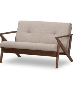 Baxton Studio Bianca Walnut Wood Light Grey Tufted 2-Seater Loveseat