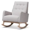 Baxton Studio Marlena Greyish Beige Upholstered Whitewash Wood Rocking Chair