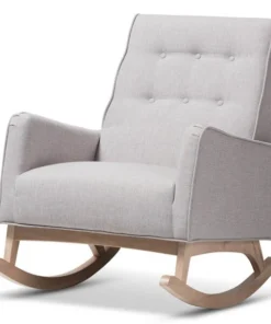 Baxton Studio Marlena Greyish Beige Upholstered Whitewash Wood Rocking Chair