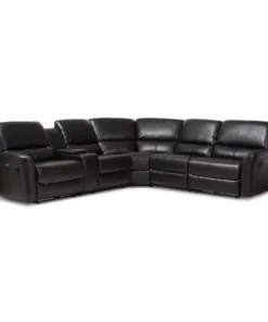 Baxton Studio Amaris Black 5-Piece Power Reclining Sectional Sofa with USB Ports