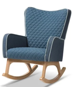 Baxton Studio Zoelle Blue Upholstered Natural Finished Rocking Chair